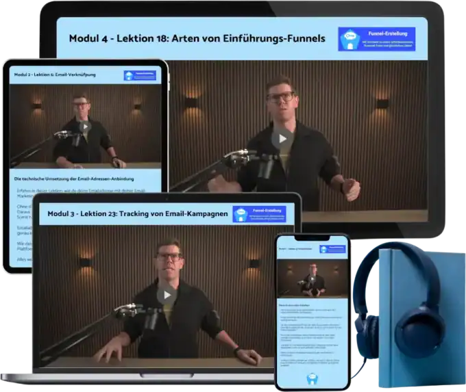 Lerne im Kurs „Funnel-Erstellung“, wie du automatisierte Verkaufsprozesse und E-Mail-Marketing aufbaust.